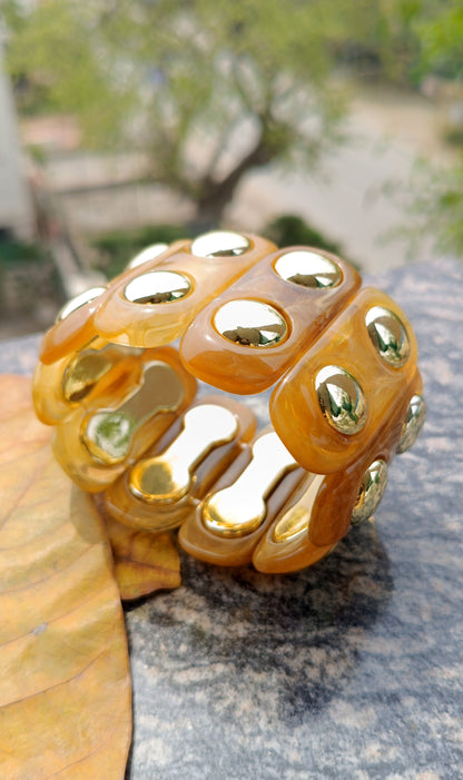 Geometric Black Resin Gold Rive Elastic Bracelet