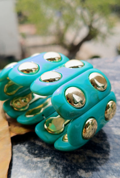 Geometric Black Resin Gold Rive Elastic Bracelet