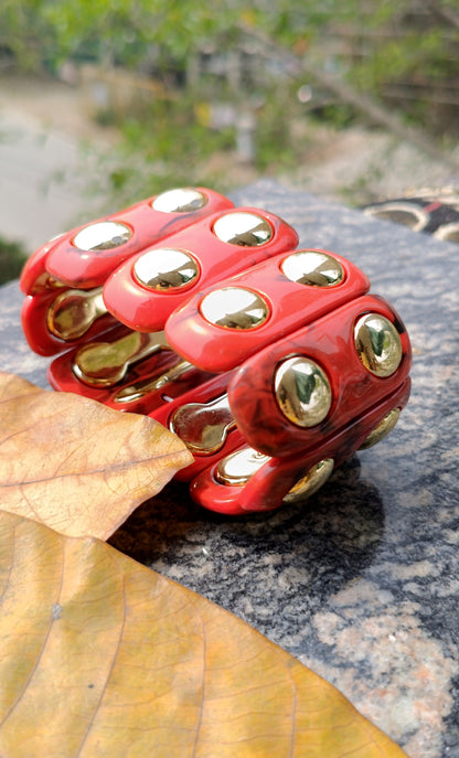Geometric Black Resin Gold Rive Elastic Bracelet