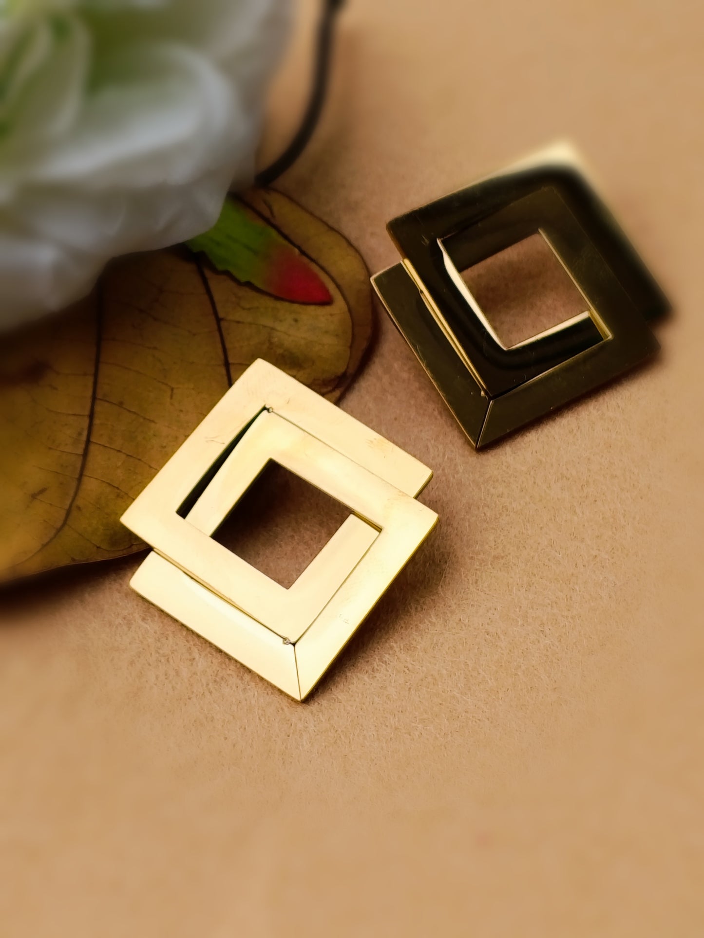 Anti Tarnish_Gold Plated Square Shaped Drop Earrings