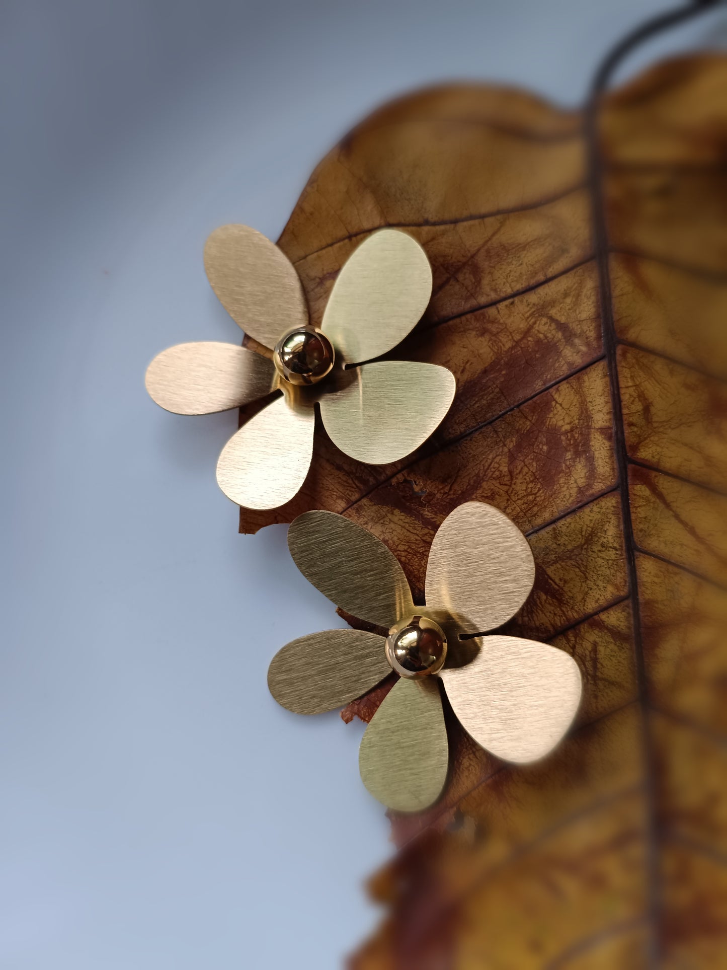 Anti Tarnish_Gold Plated Floral Dangler Earrings