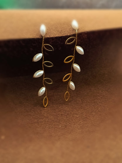 Anti Tarnish_ Gold Plated Pearl Drop Cluster Earrings