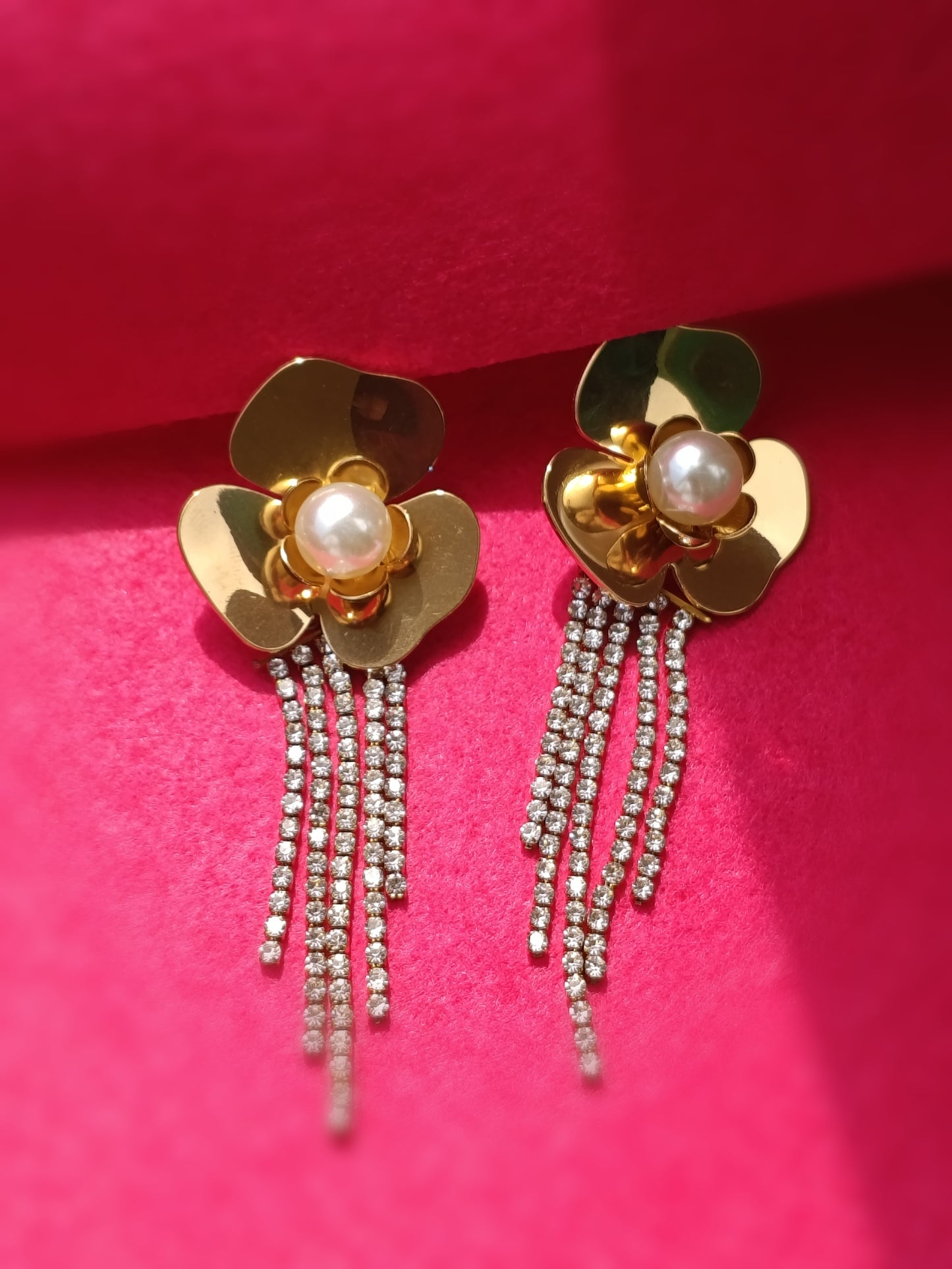 Anti Tarnish_Gold Plated Geometric Tassel Drop Earrings