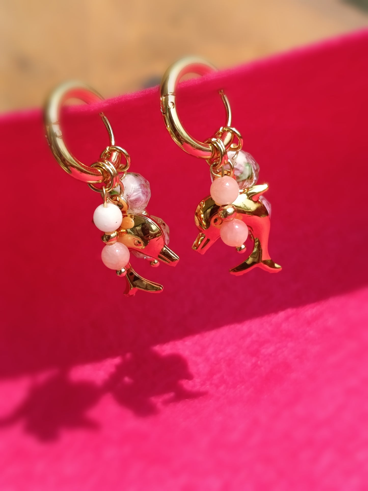 Anti Tarnish_Gold Plated Dolphin Charm Hoop Earrings