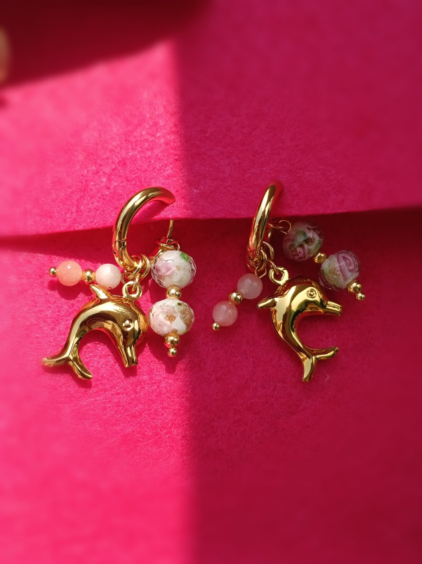 Anti Tarnish_Gold Plated Dolphin Charm Hoop Earrings