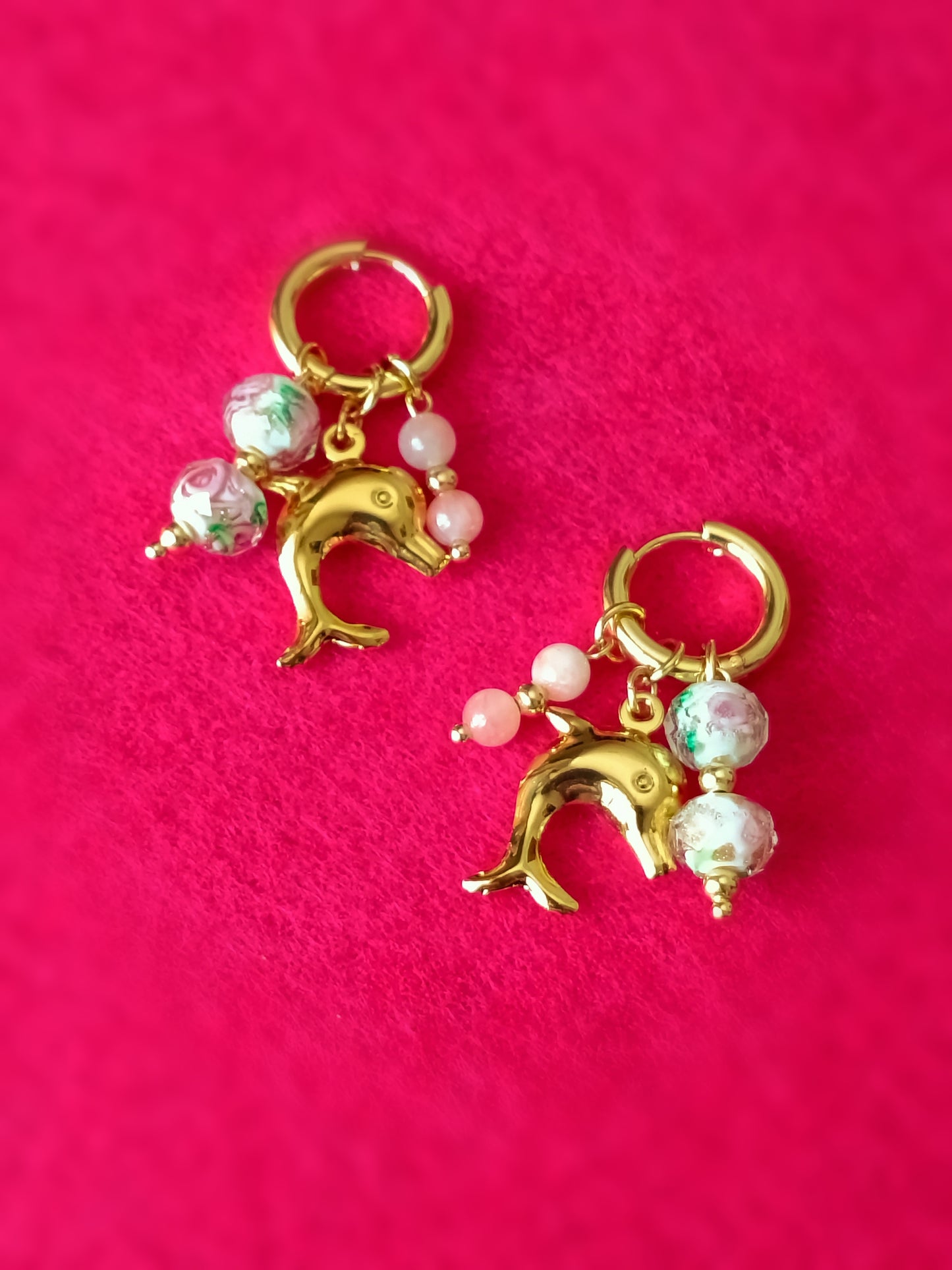 Anti Tarnish_Gold Plated Dolphin Charm Hoop Earrings