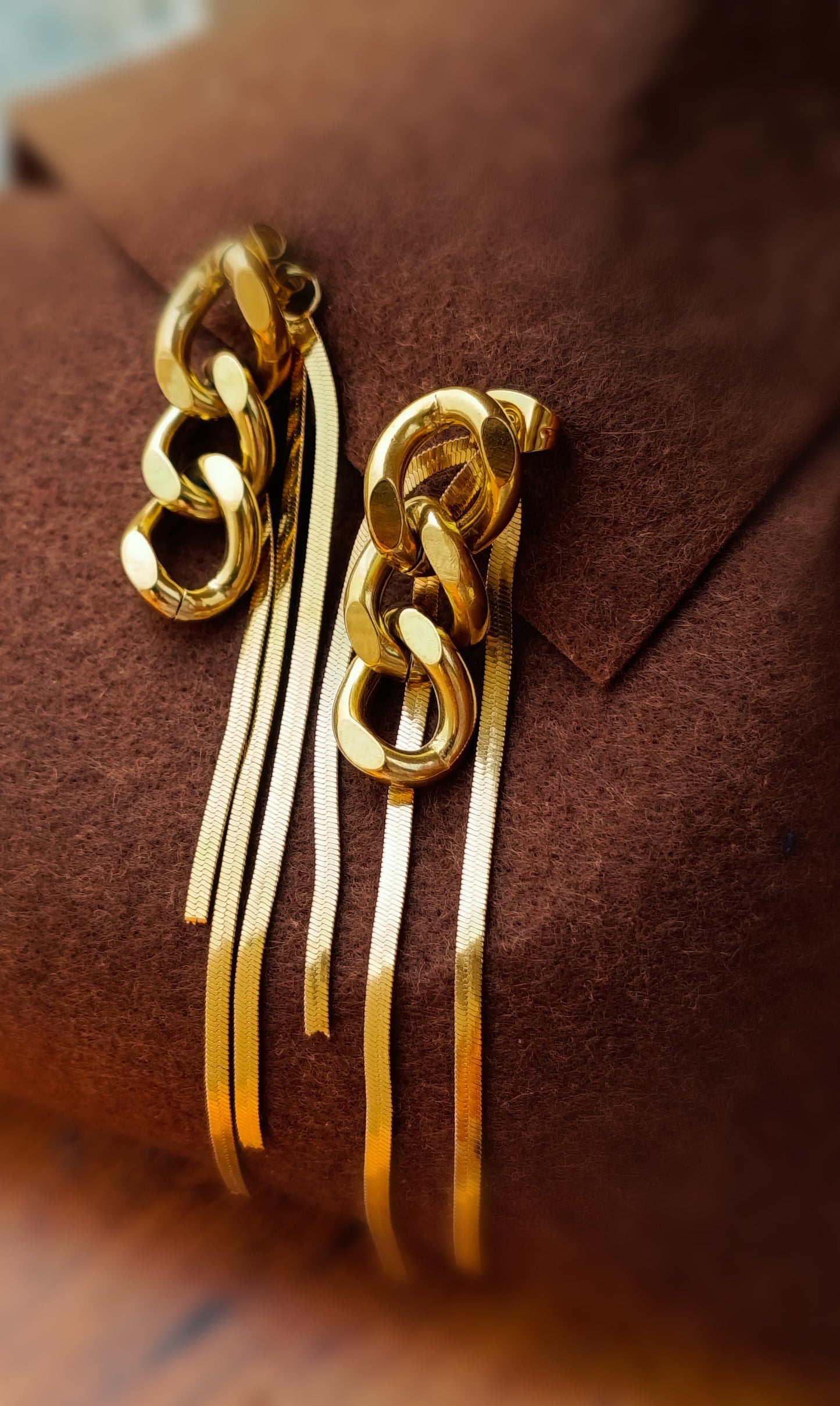 Anti Tarnish_Gold Plated Chain Drop Earrings