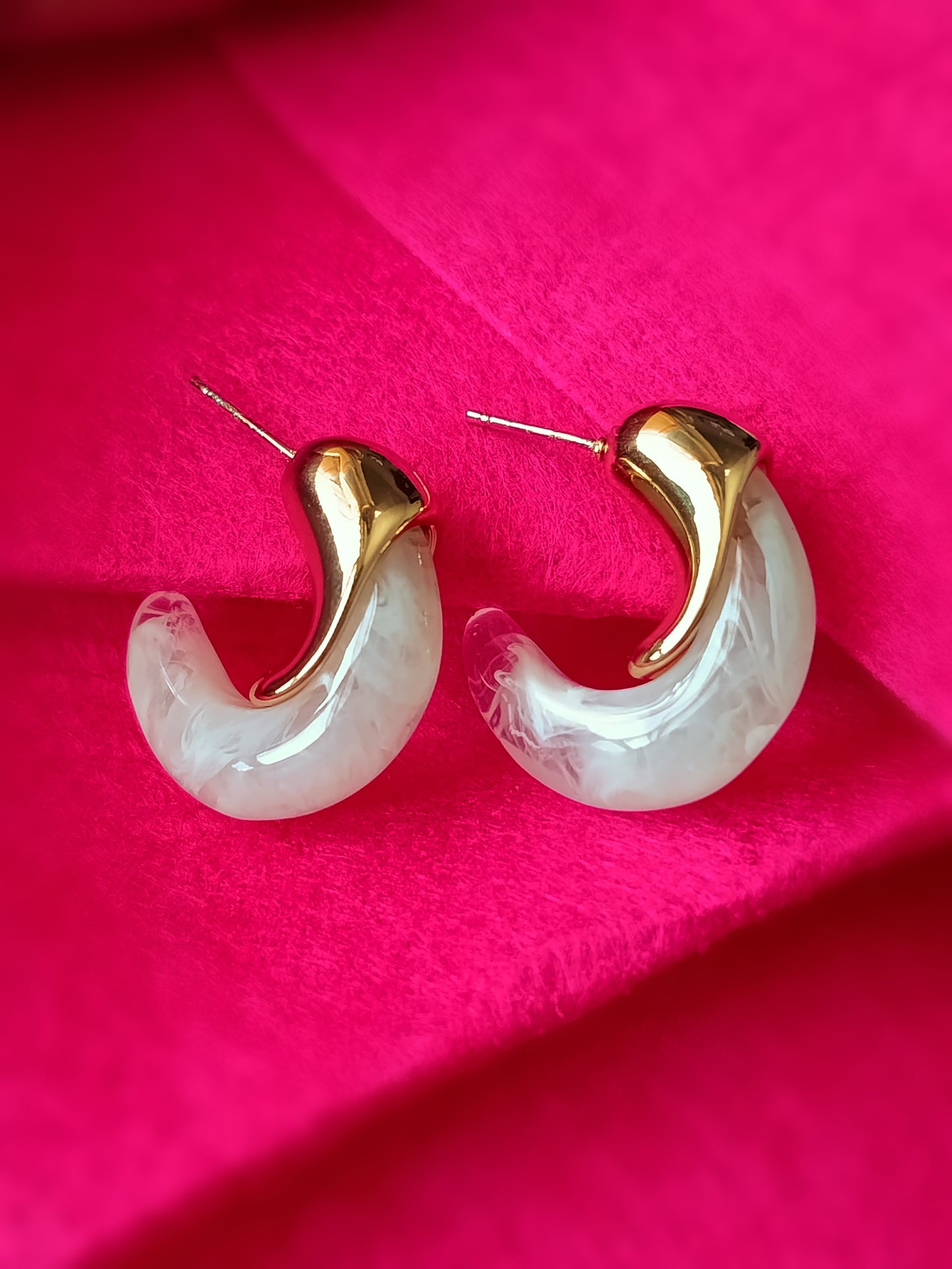 Moon Shaped Clear Marbled Statement Earrings