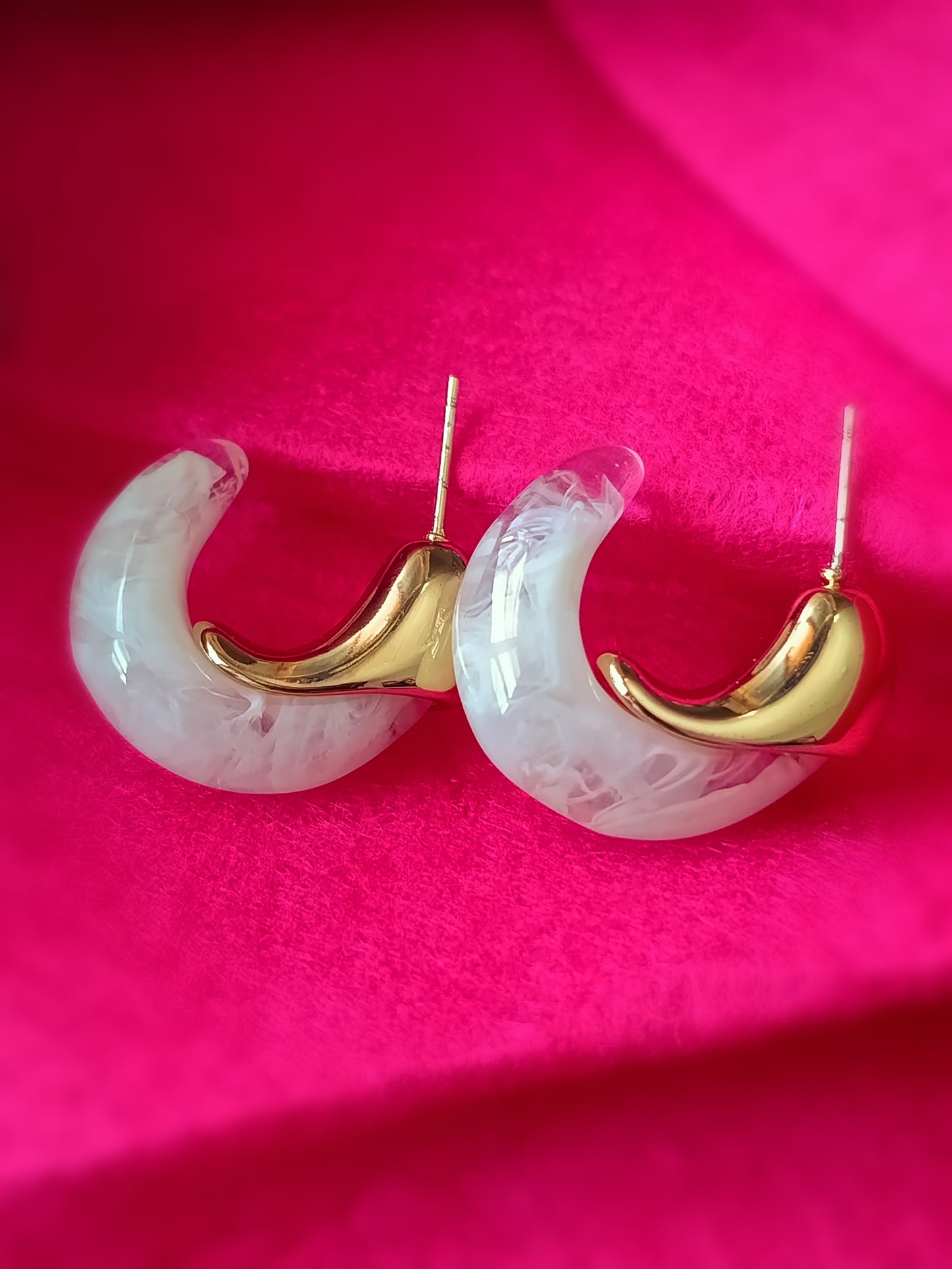 Moon Shaped Clear Marbled Statement Earrings