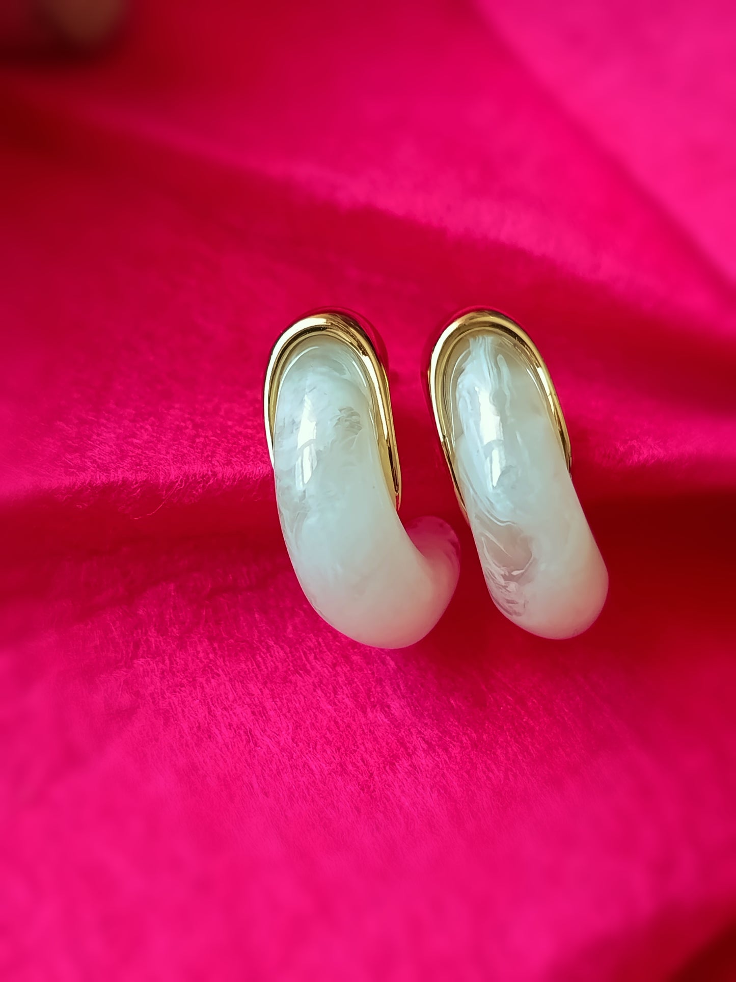 Moon Shaped Clear Marbled Statement Earrings