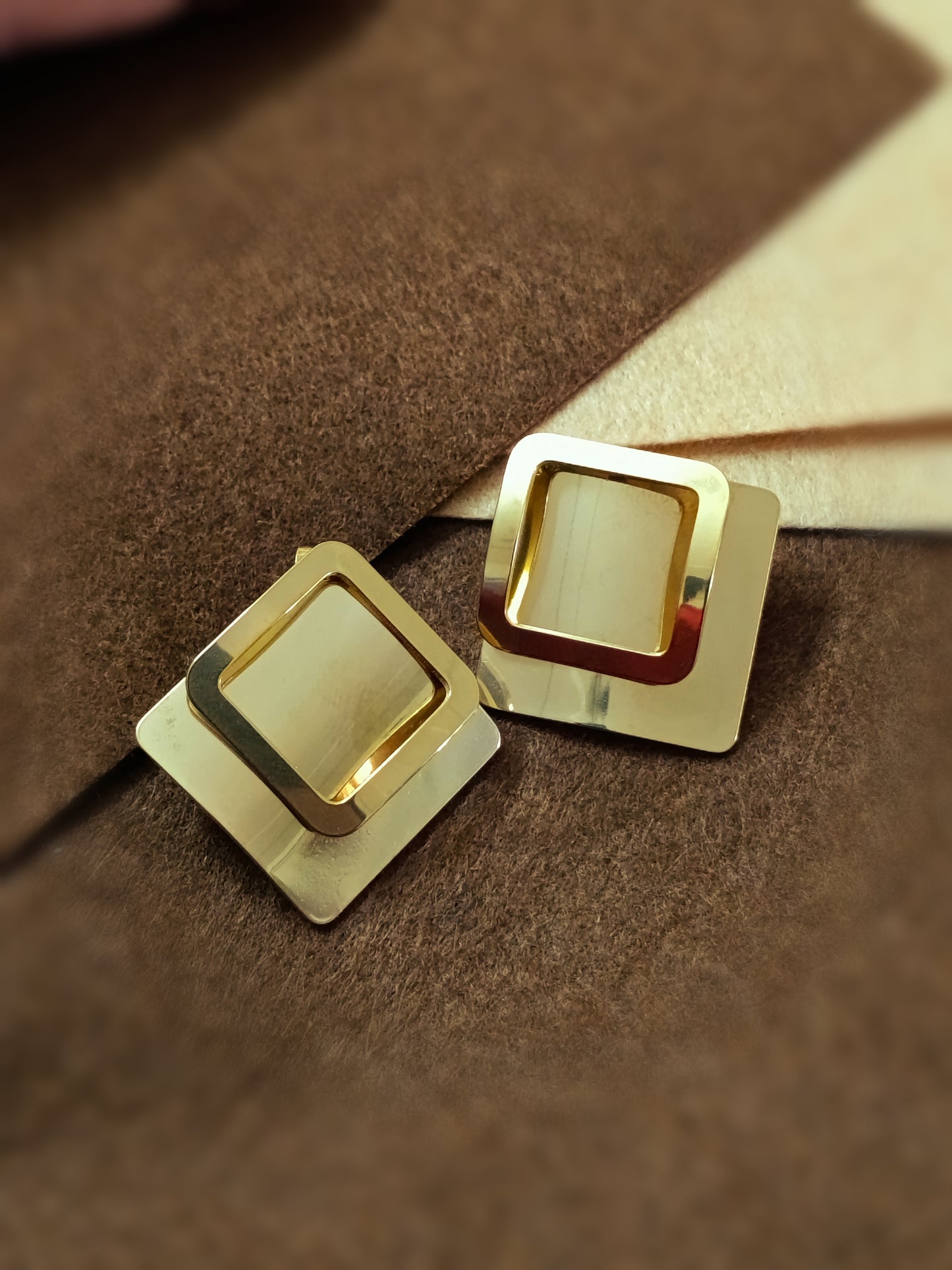 Anti Tarnish_Gold Plated Geometric Stud Earrings