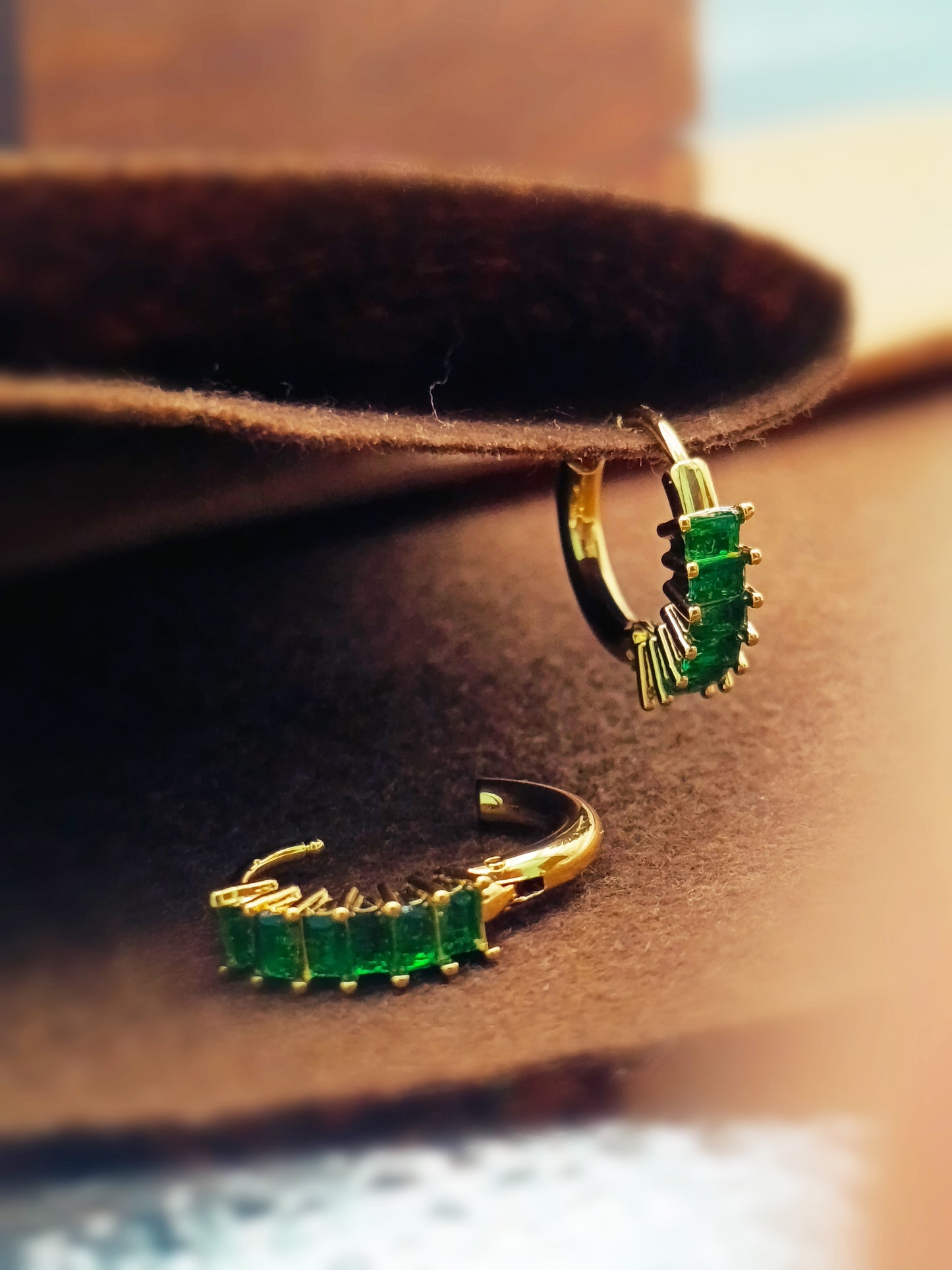 Anti Tarnish_Gold Plated Baguette Cut Hoop Earrings