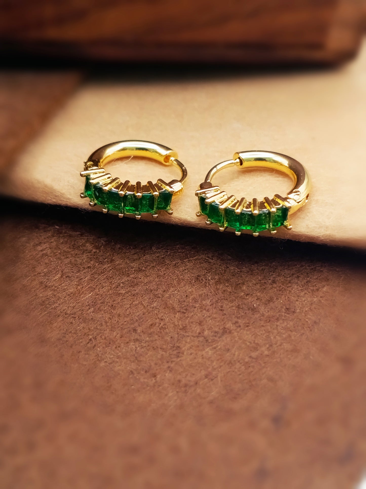 Anti Tarnish_Gold Plated Baguette Cut Hoop Earrings
