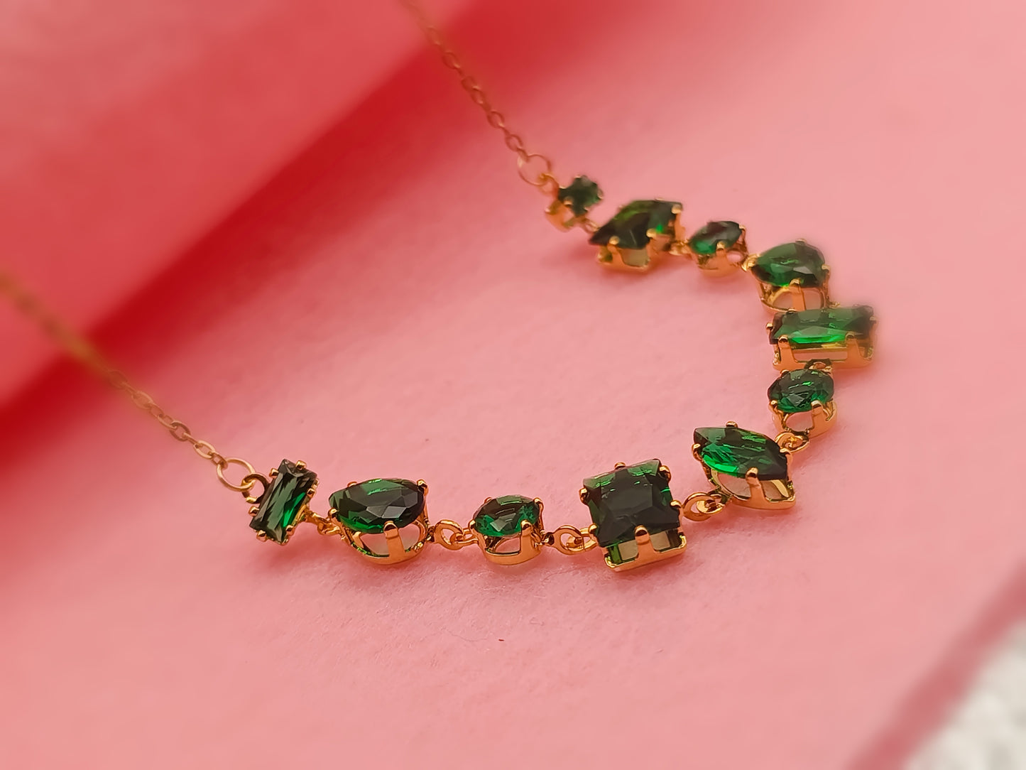 Anti Tarnish_Emerald Inspired Gold Plated Jewellery Set