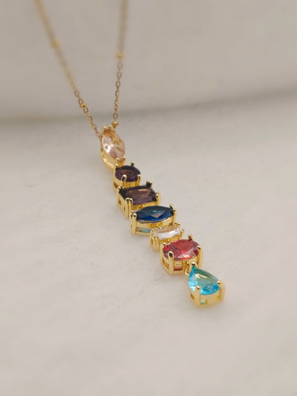 Anti Tarnish_Rainbow Gemstone Drop Pendant Necklace Set