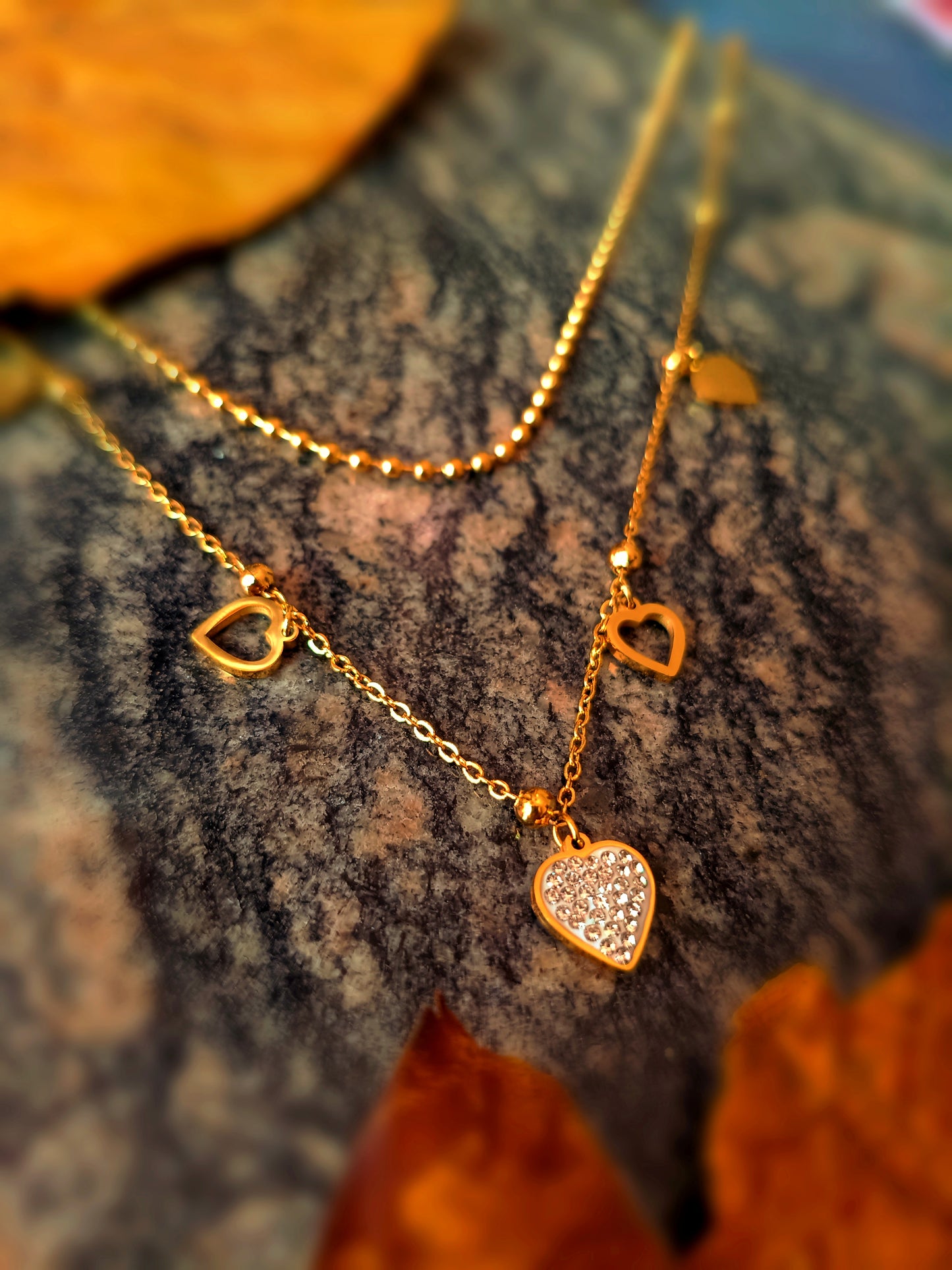 Anti Tarnish_Gold Plated Heart Shape Layered Necklace