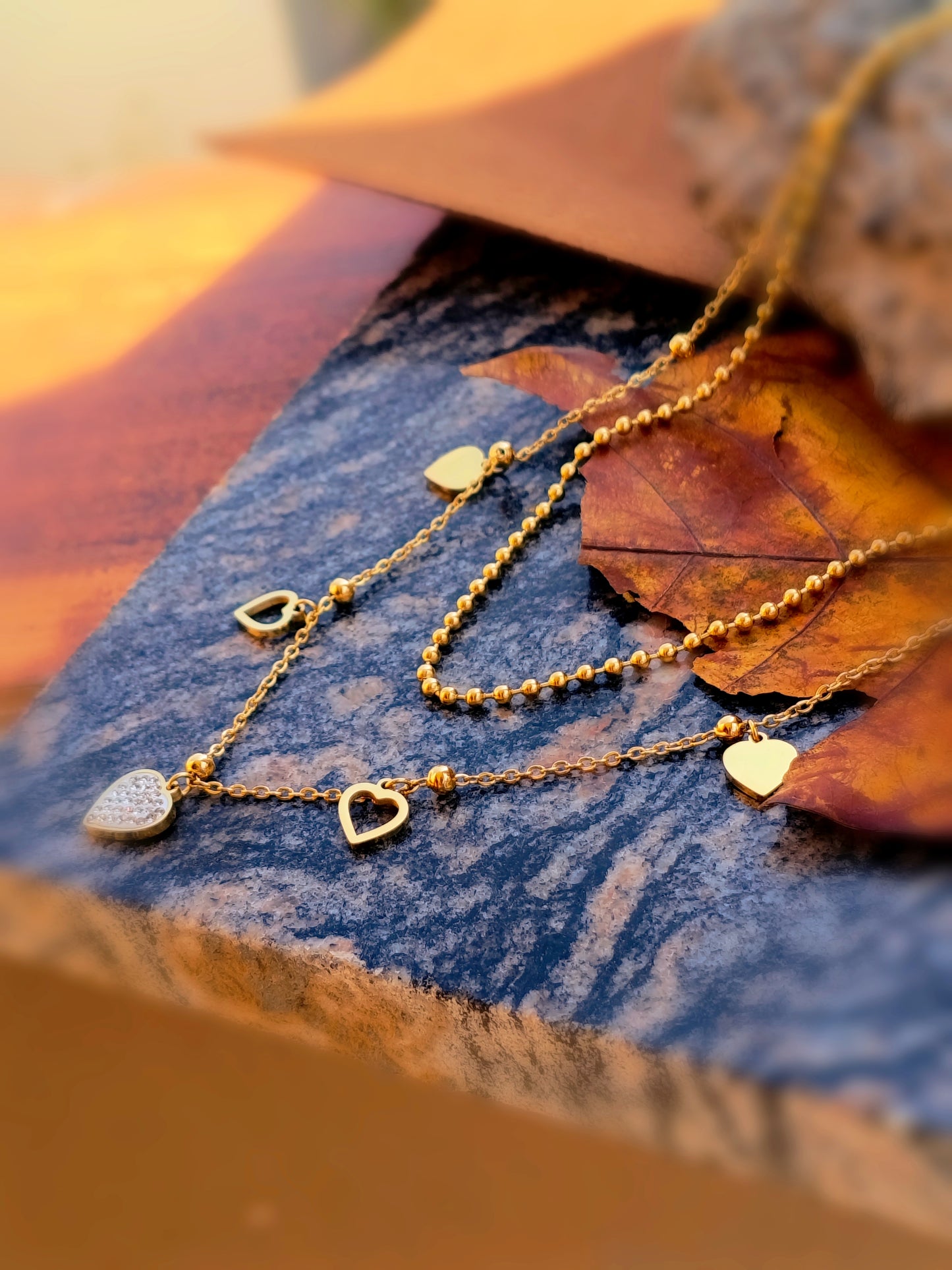 Anti Tarnish_Gold Plated Heart Shape Layered Necklace