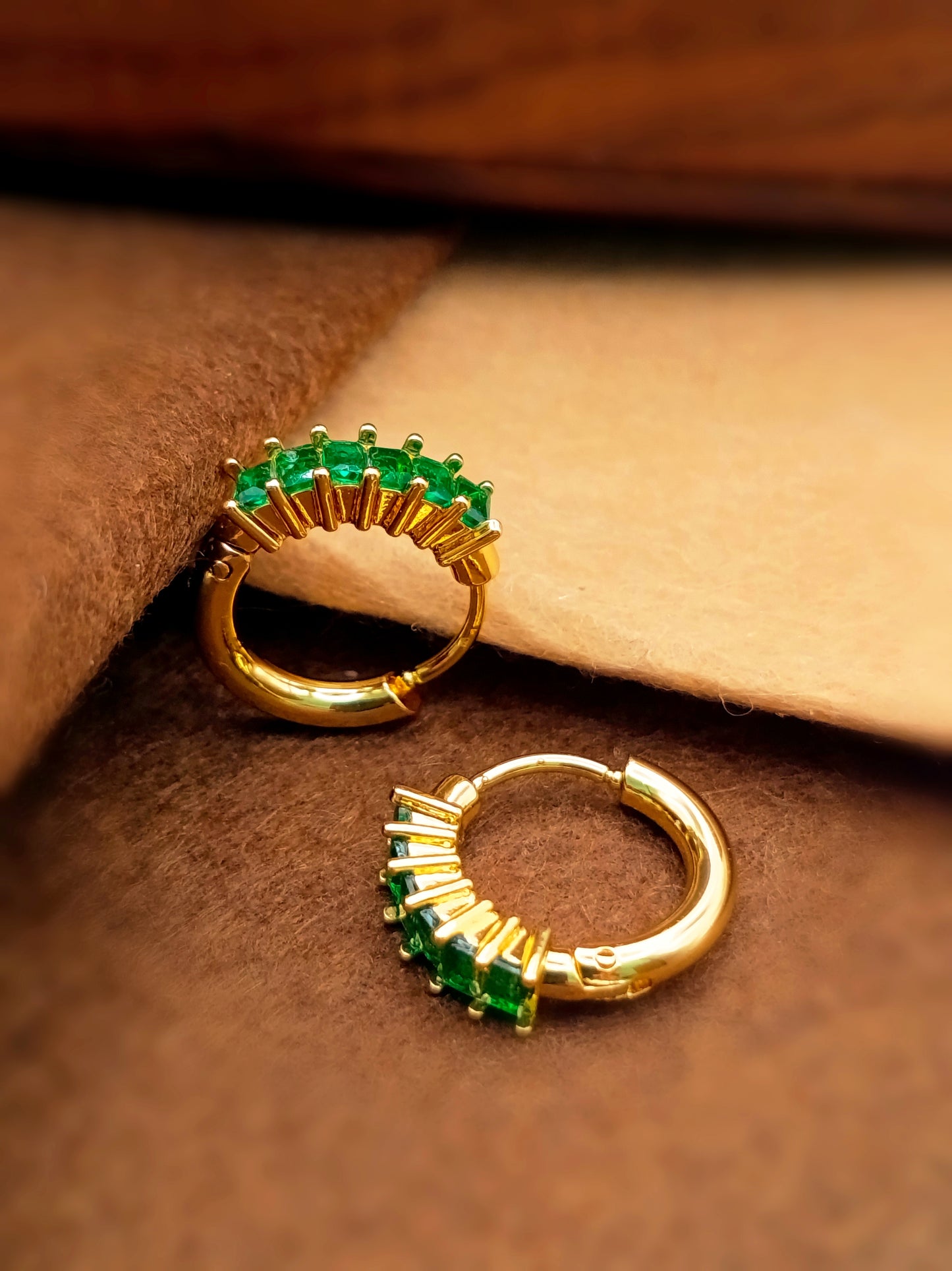 Anti Tarnish_Gold Plated Baguette Cut Hoop Earrings