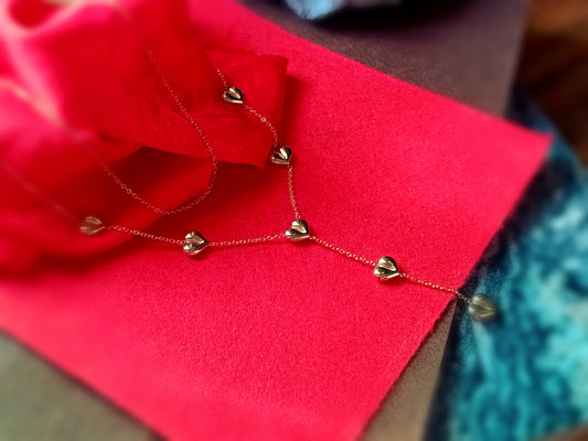 Anti Tarnish_Gold Plated Dangling Heart Charms layered Necklace