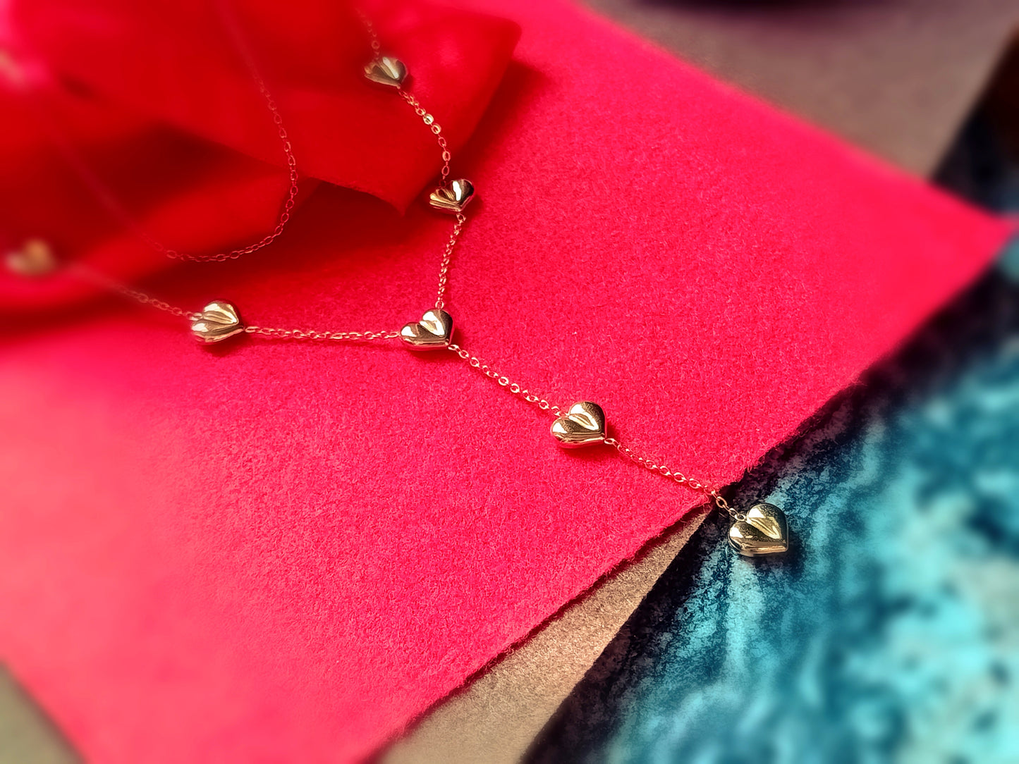 Anti Tarnish_Gold Plated Dangling Heart Charms layered Necklace