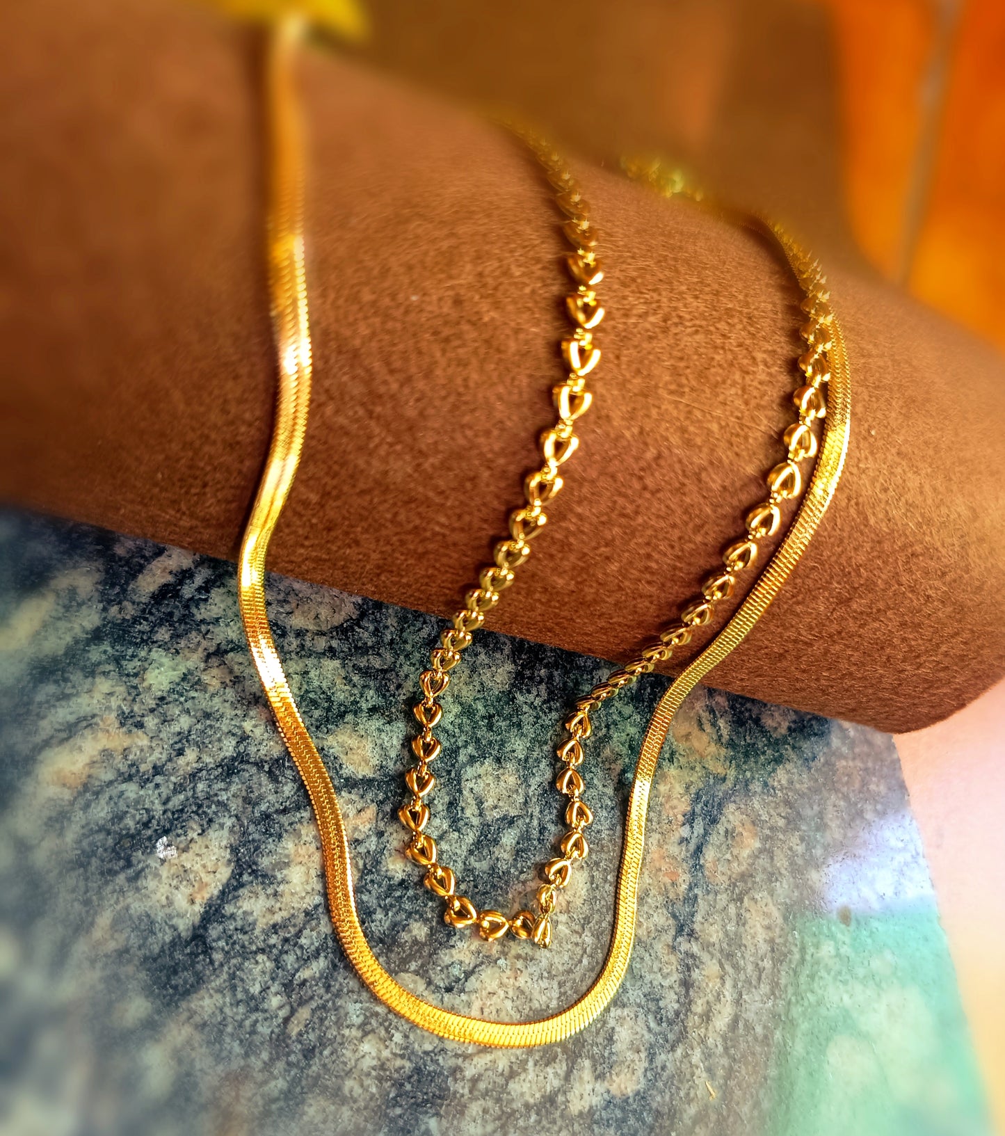 Anti Tarnish_Gold Plated Double Layer Chain Necklace