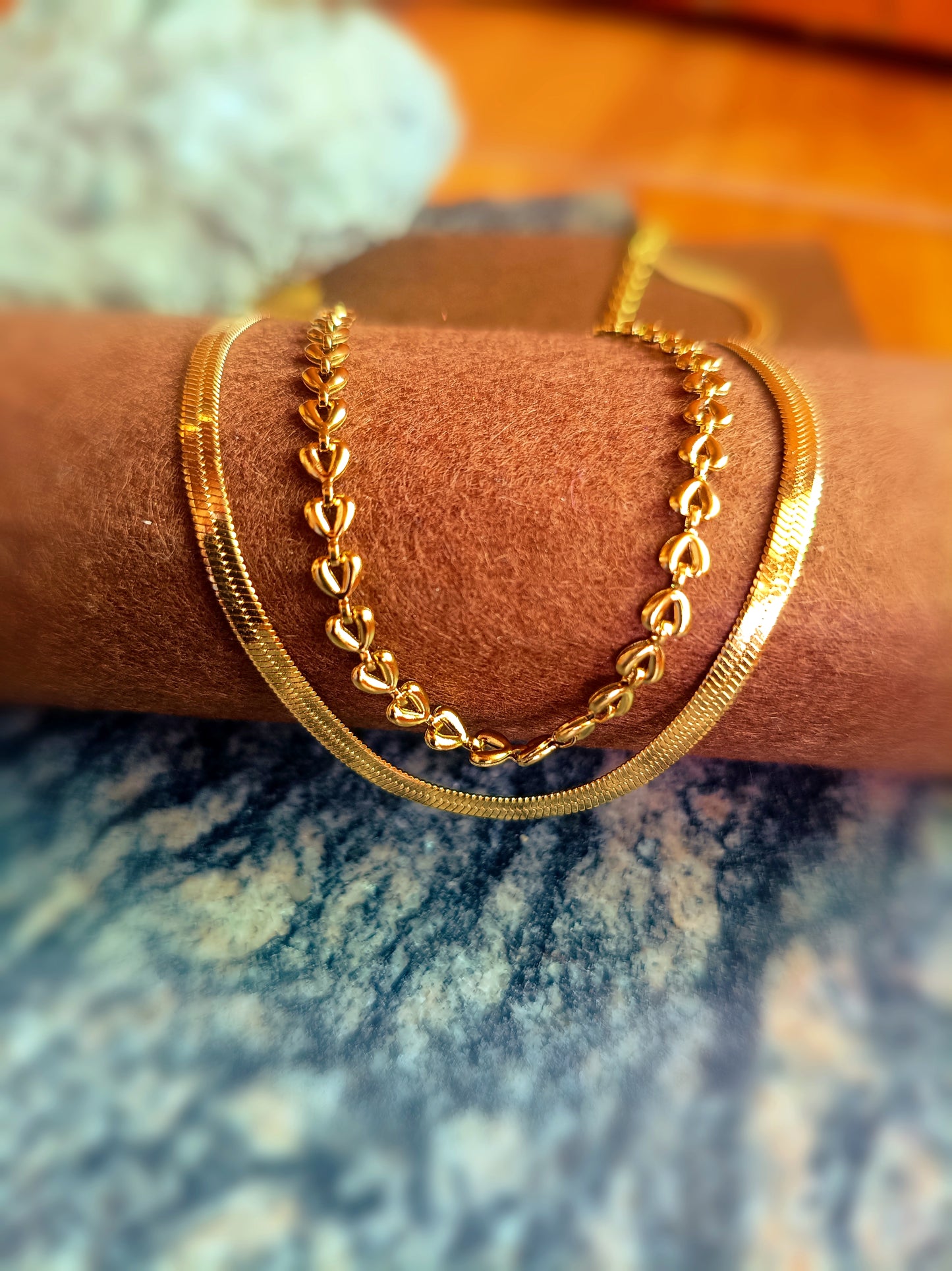 Anti Tarnish_Gold Plated Double Layer Chain Necklace