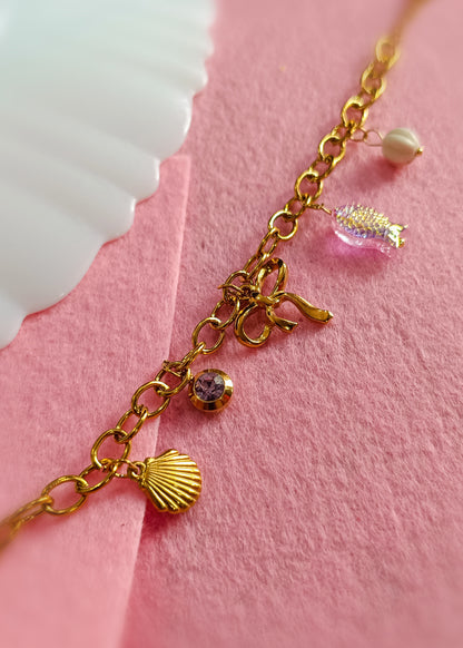 Anti Tarnish_Gold Plated Bow Charm Bracelet