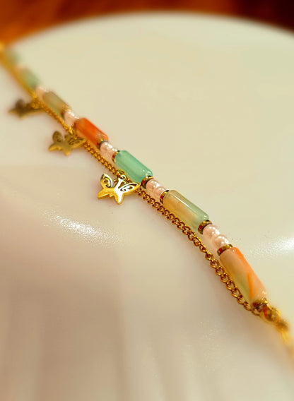Gold Plated_Butterfly Charm Beaded Bracelet