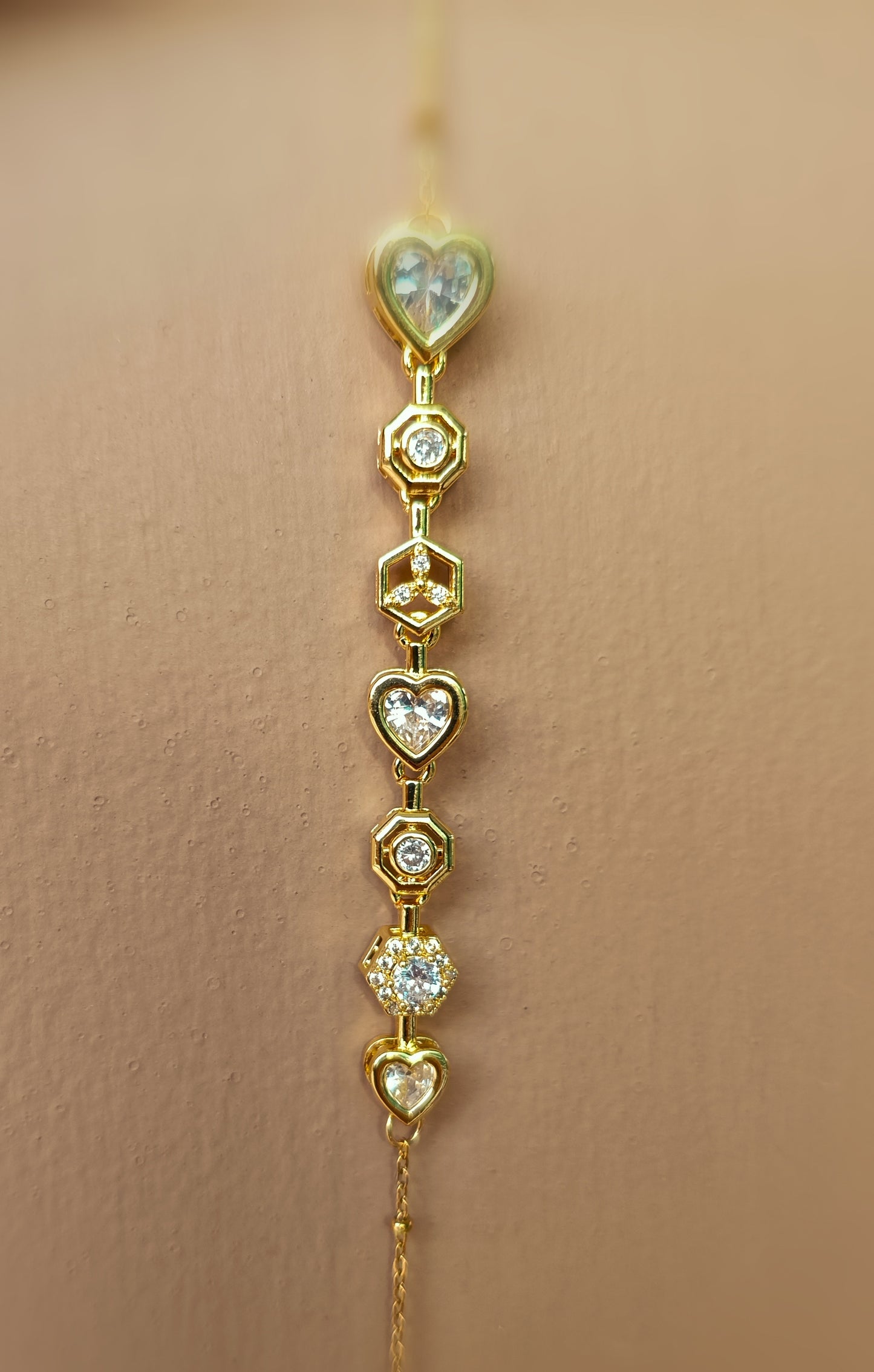 Anti Tarnish_Gold Plated Heart Shape Multi Gem Bracelet