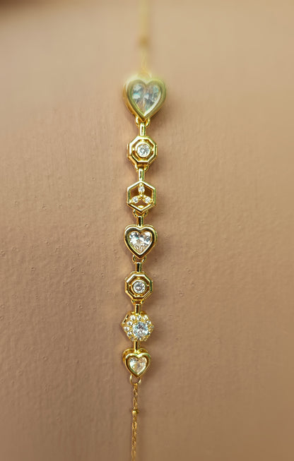 Anti Tarnish_Gold Plated Heart Shape Multi Gem Bracelet