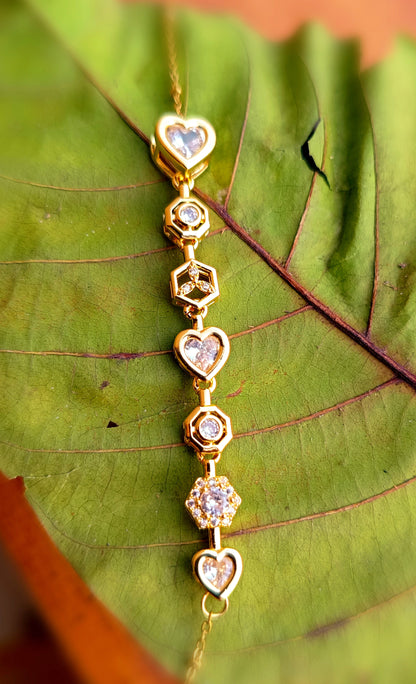 Anti Tarnish_Gold Plated Heart Shape Multi Gem Bracelet