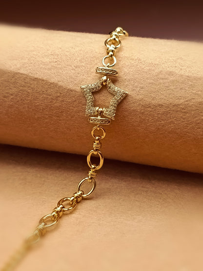 Anti Tarnish_Gold Plated Cubic Zirconia Star Charm Bracelet