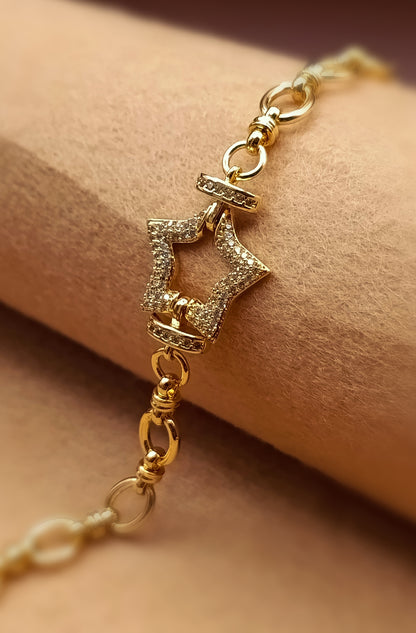 Anti Tarnish_Gold Plated Cubic Zirconia Star Charm Bracelet