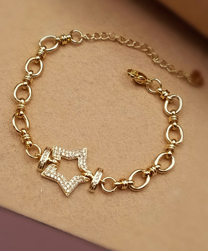 Anti Tarnish_Gold Plated Cubic Zirconia Star Charm Bracelet