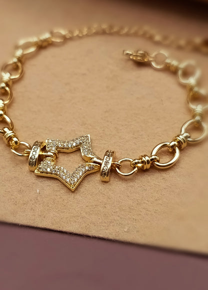 Anti Tarnish_Gold Plated Cubic Zirconia Star Charm Bracelet