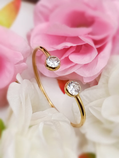 Anti Tarnish_Gold Plated Open Cuff Bracelet with Zirconia Stones