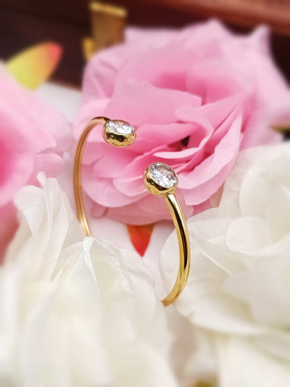 Anti Tarnish_Gold Plated Open Cuff Bracelet with Zirconia Stones