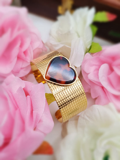Anti Tarnish_Gold Plated Heart Shape Cuff Bracelet