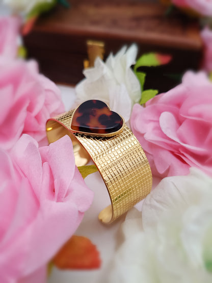 Anti Tarnish_Gold Plated Heart Shape Cuff Bracelet