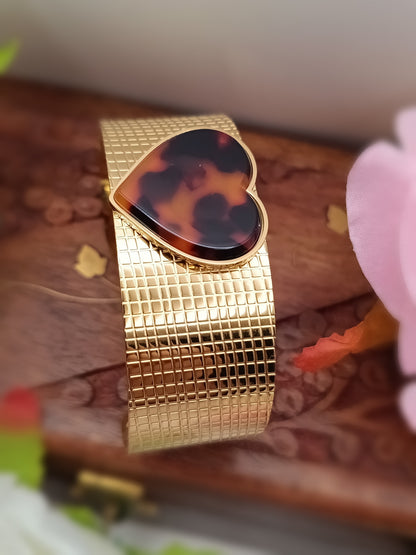 Anti Tarnish_Gold Plated Heart Shape Cuff Bracelet