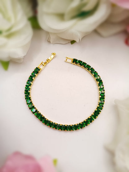 Anti Tarnish_Emerald Link Green Stone Bracelet