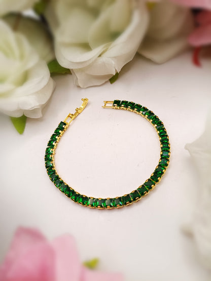 Anti Tarnish_Emerald Link Green Stone Bracelet