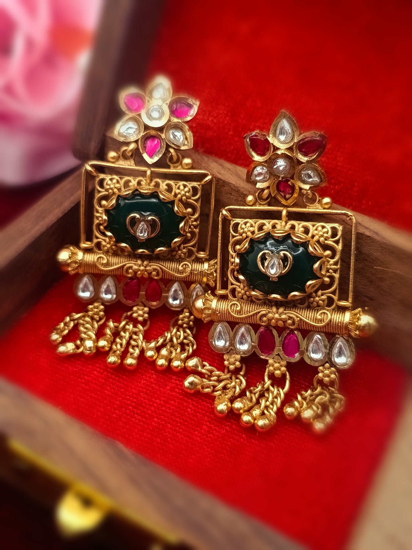 Gold Plated_Rajwadi Necklace Set with Earrings