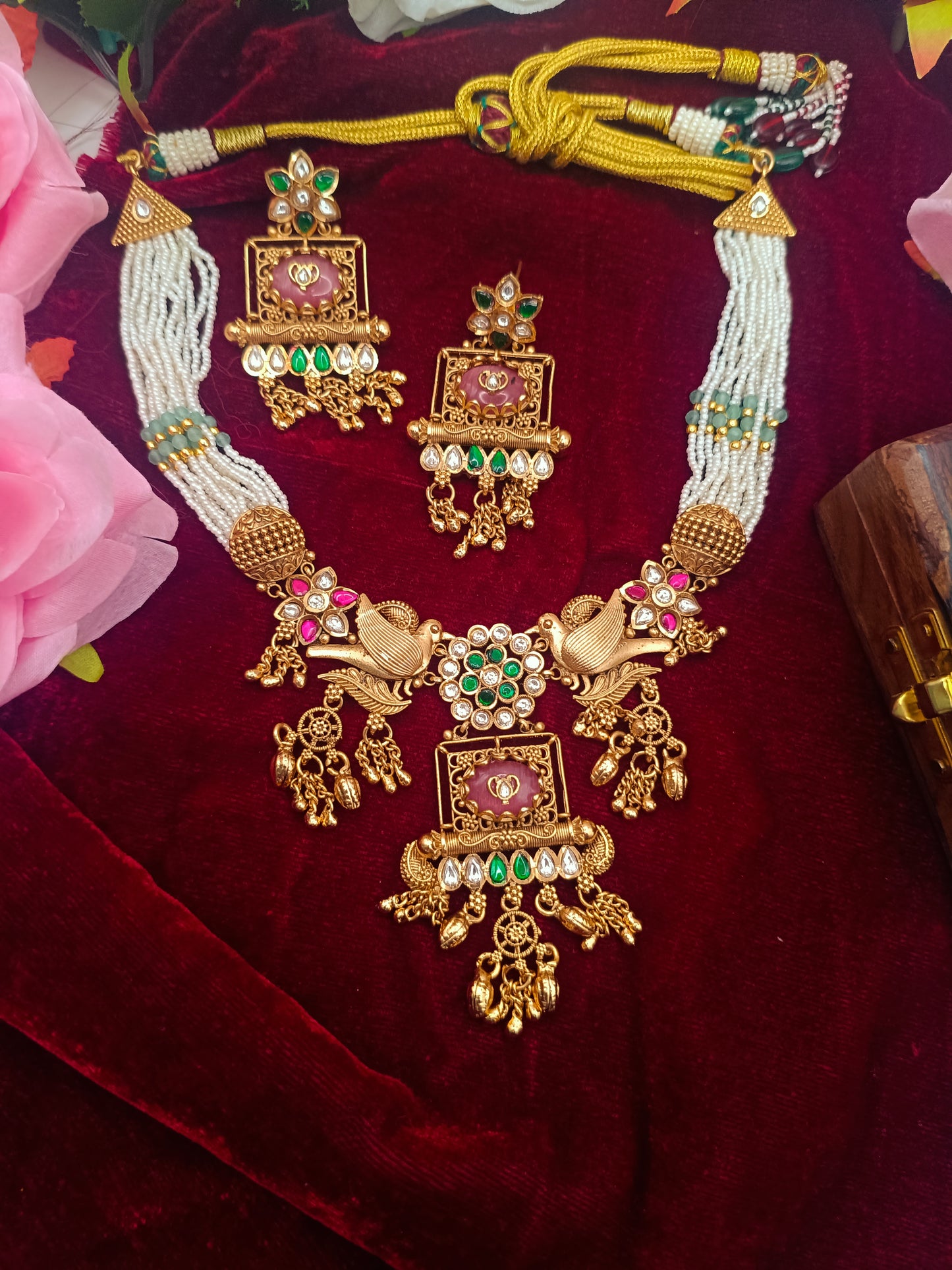 Gold Plated_Rajwadi Necklace Set with Earrings