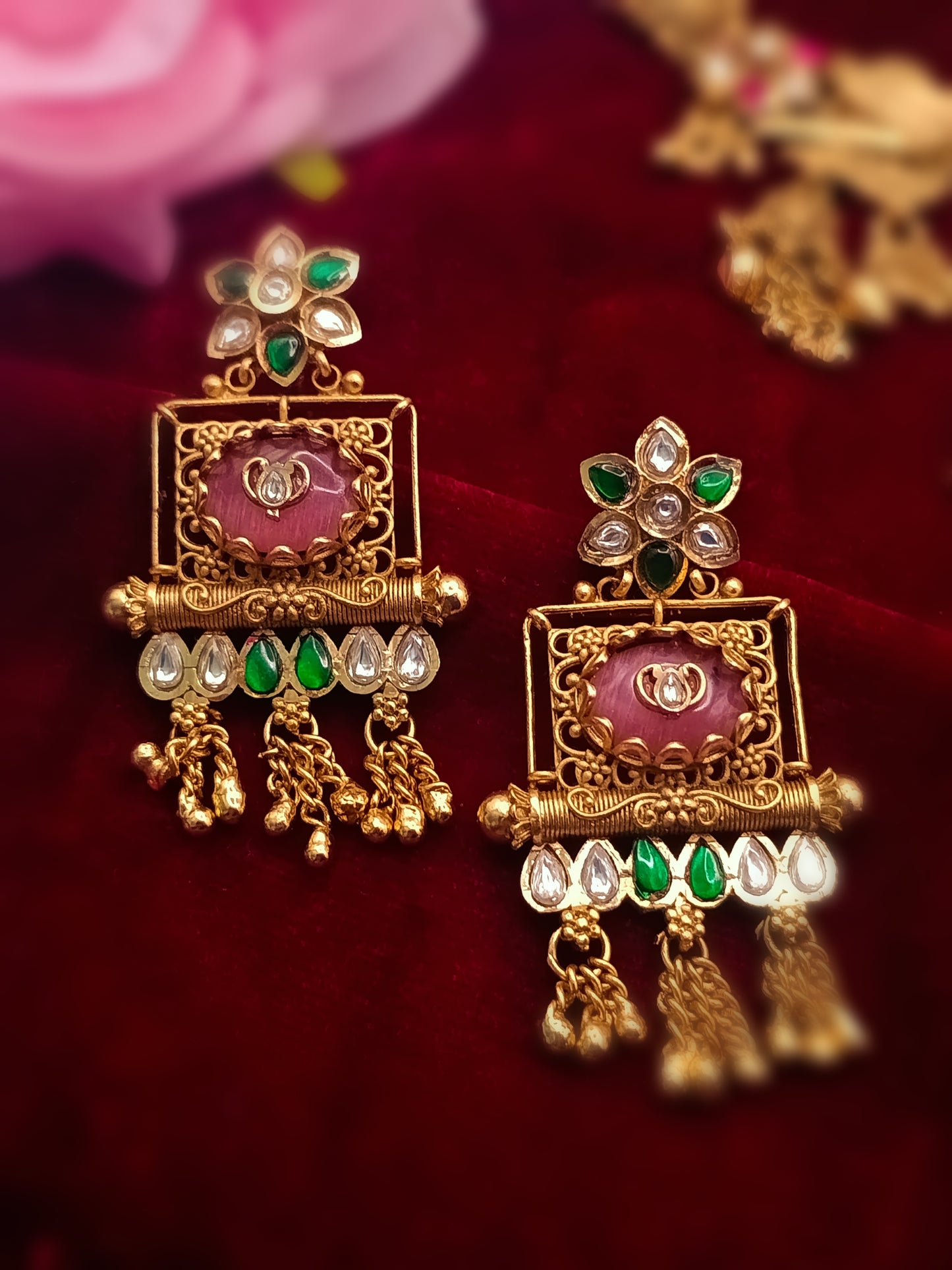 Gold Plated_Rajwadi Necklace Set with Earrings