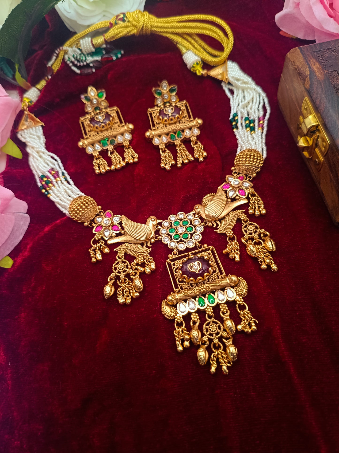 Gold Plated_Rajwadi Necklace Set with Earrings