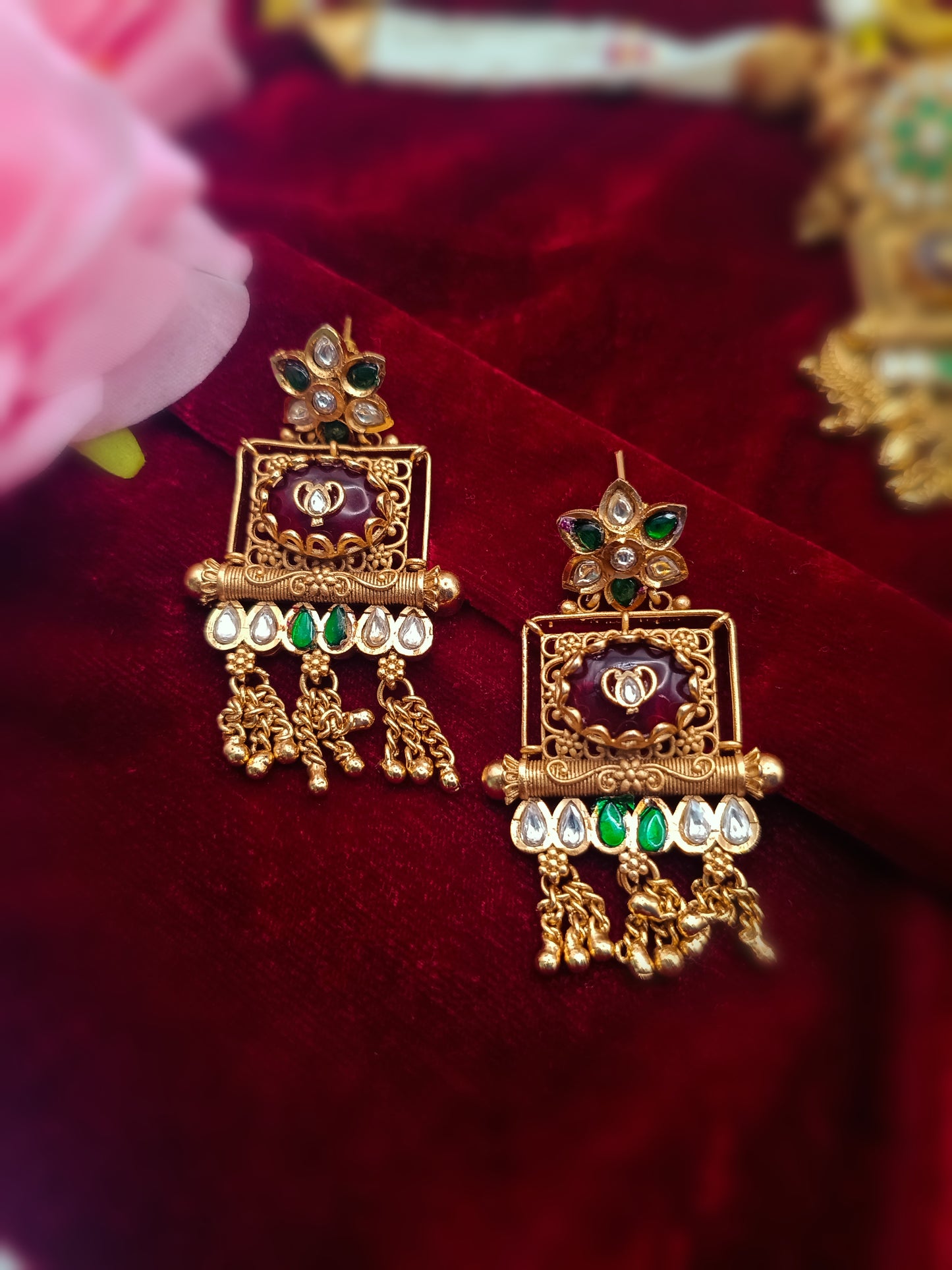 Gold Plated_Rajwadi Necklace Set with Earrings