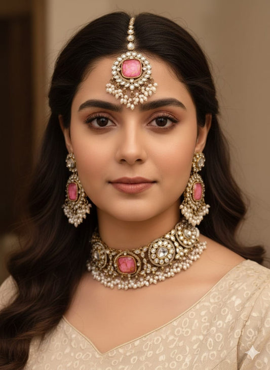 Teardrop Ruby Kundan Pendant Choker Set