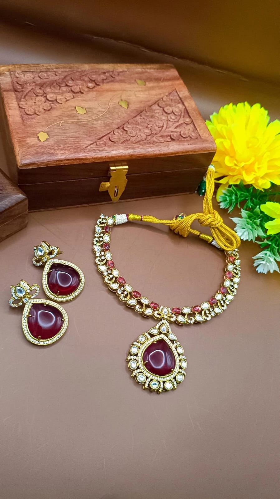 Ruby-Red Kundan Pendant Set