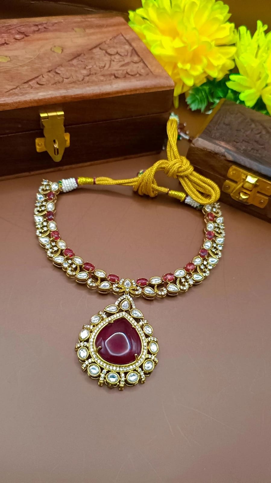 Ruby-Red Kundan Pendant Set